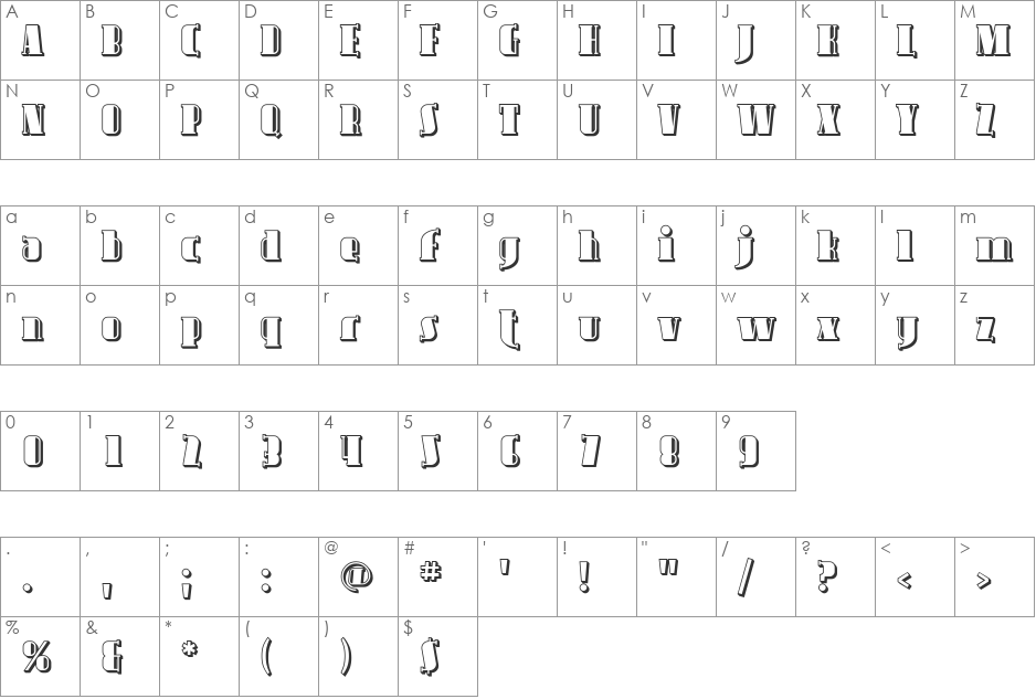 Avondale Shaded font character map preview