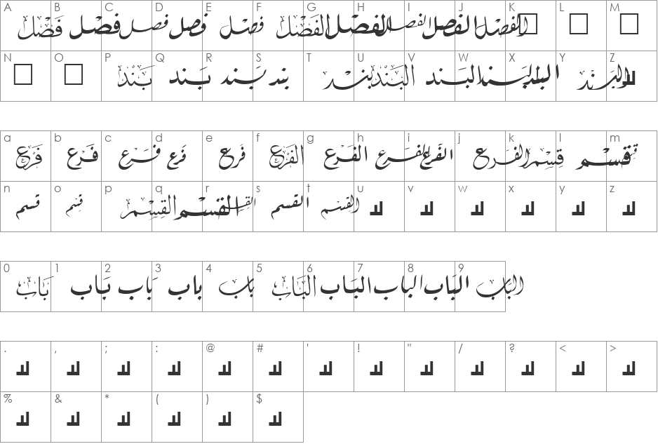 Mcs Book Title 1 font character map preview