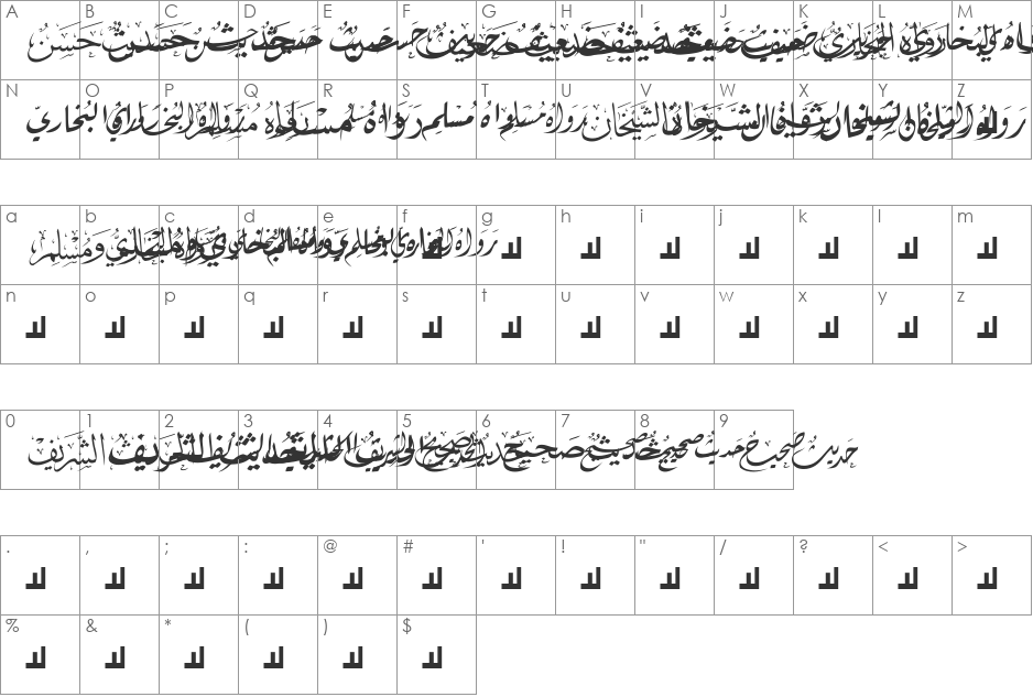 Mcs Hadeith 2 font character map preview