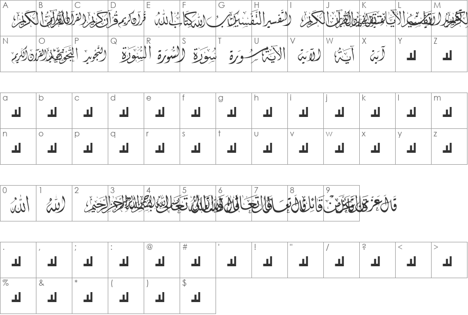 Mcs Quran font character map preview