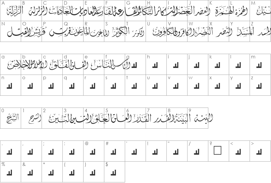 Mcs Swer Al_Quran 4 font character map preview