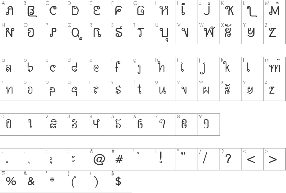 AW_Siam  English not Thai font character map preview