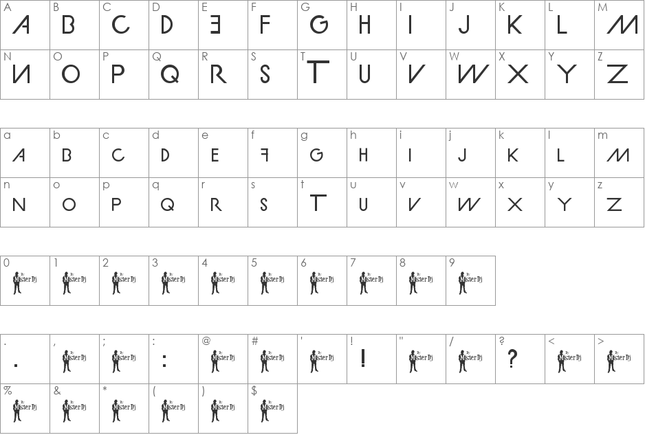 MD Slanted font character map preview