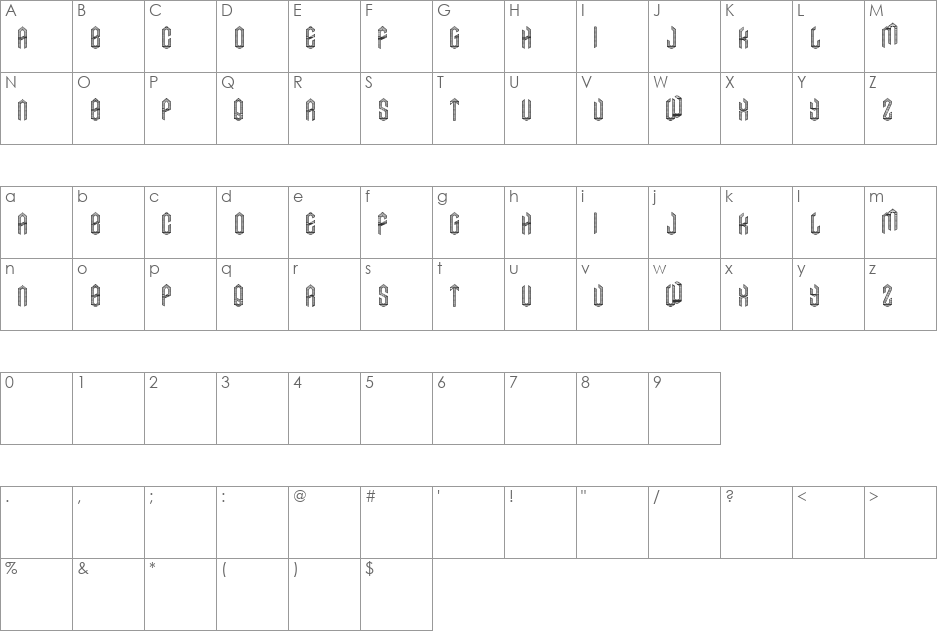 AXE font character map preview