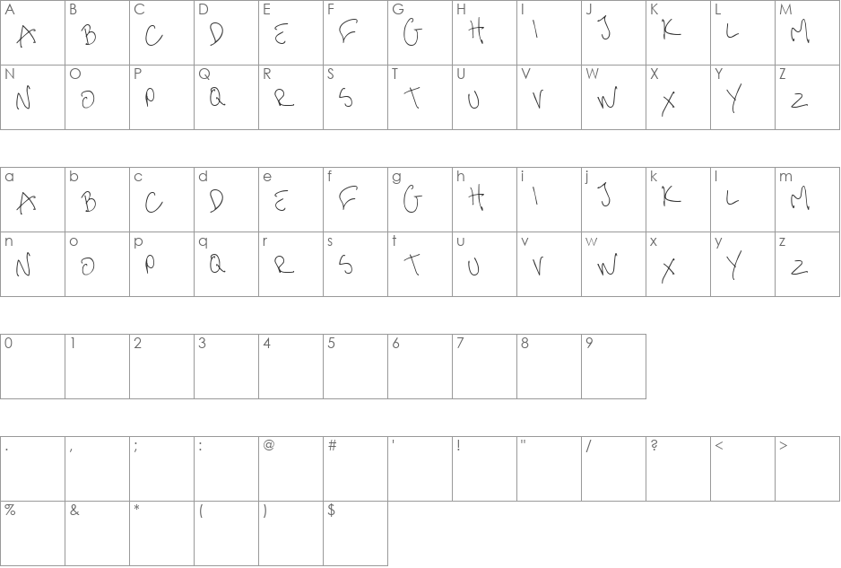 me handwritin font character map preview