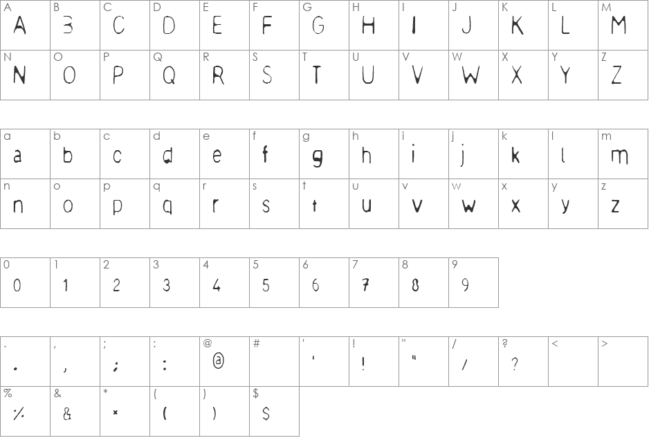 meagre font character map preview