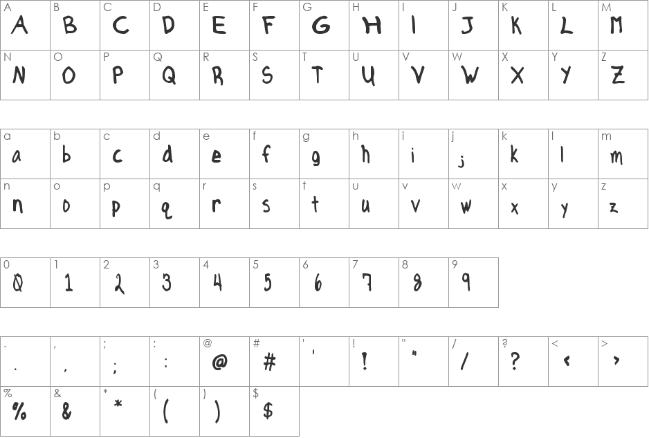 Axe Hand font character map preview