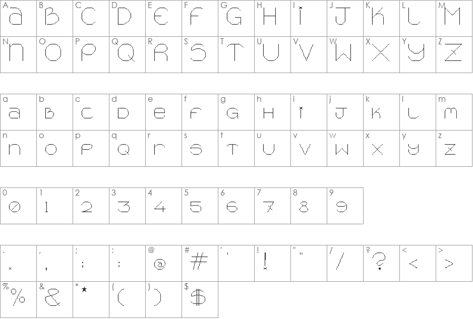 Mean Janelle font character map preview