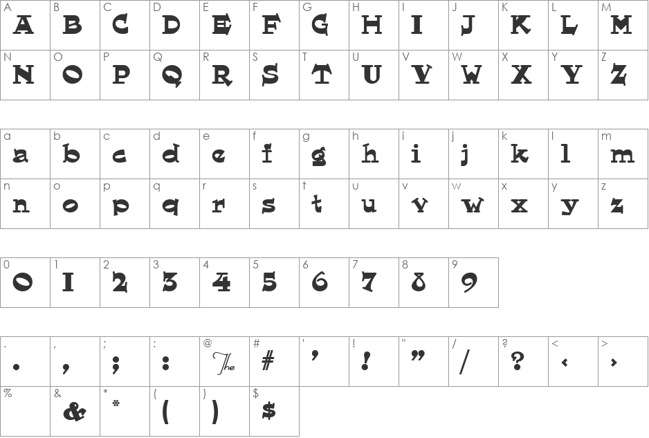 Mean Machine font character map preview