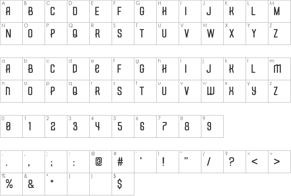 Measly font character map preview