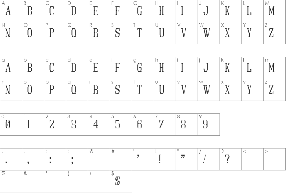 Mecca font character map preview