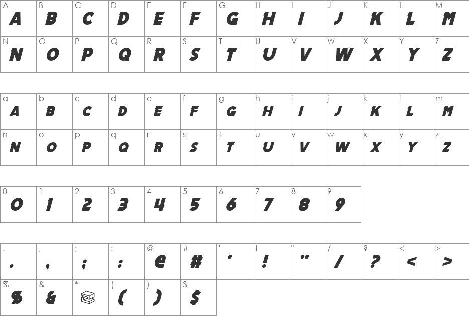 Mechalock font character map preview