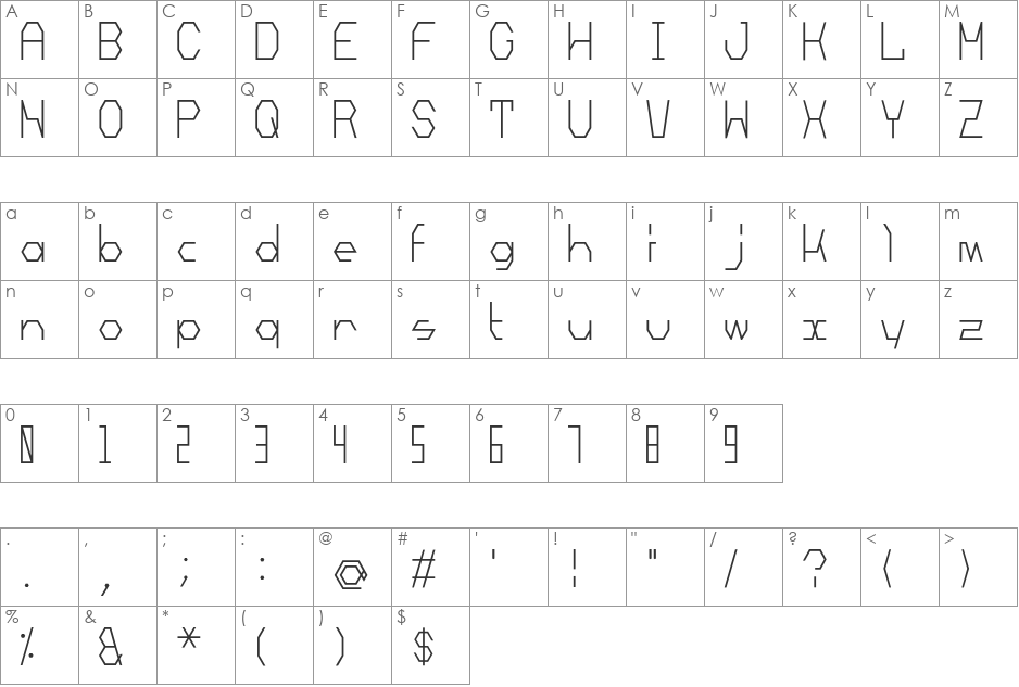 Mechanoarc font character map preview