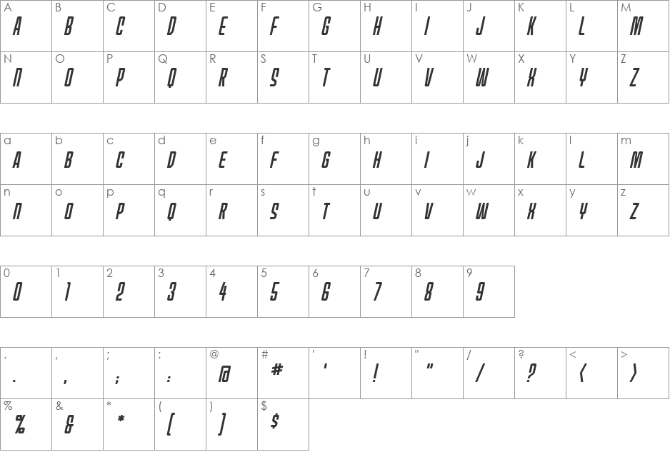MechEffects1 BB font character map preview