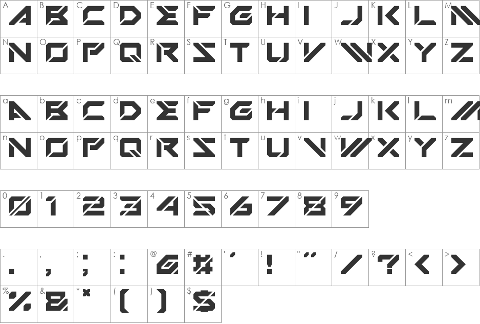 Mechsuit font character map preview