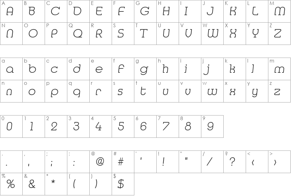 Media-XlightIta font character map preview