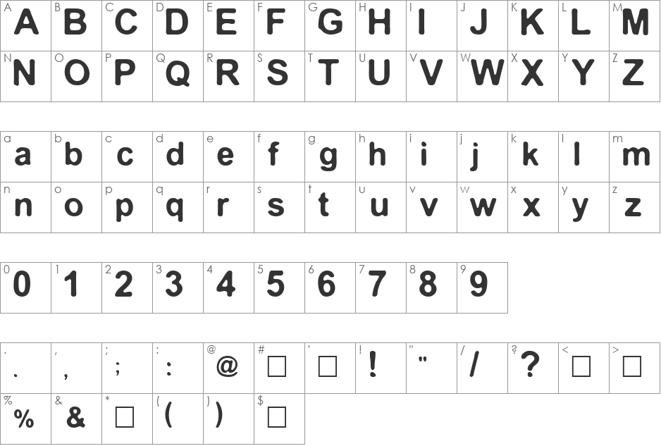 Medianburner font character map preview