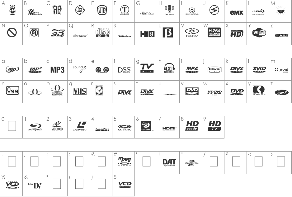 MediaSymbols font character map preview
