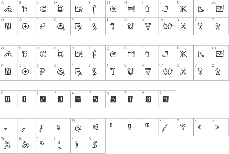Medicals font character map preview