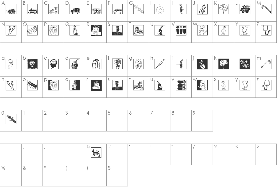 MediCartoons font character map preview