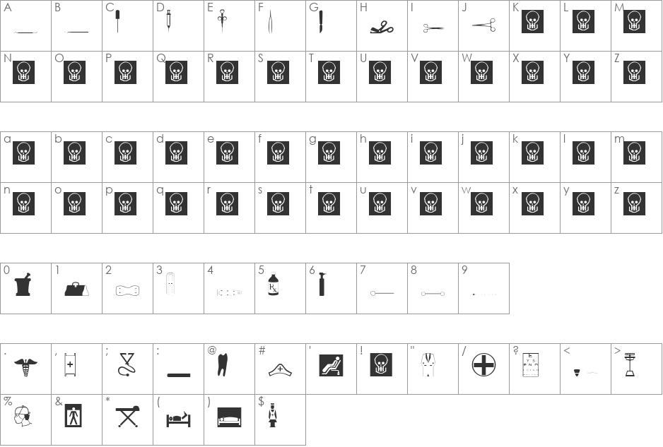 Medicine font character map preview