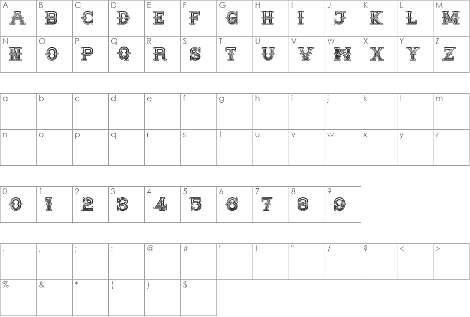 MEDICINE SHOW CAPS font character map preview