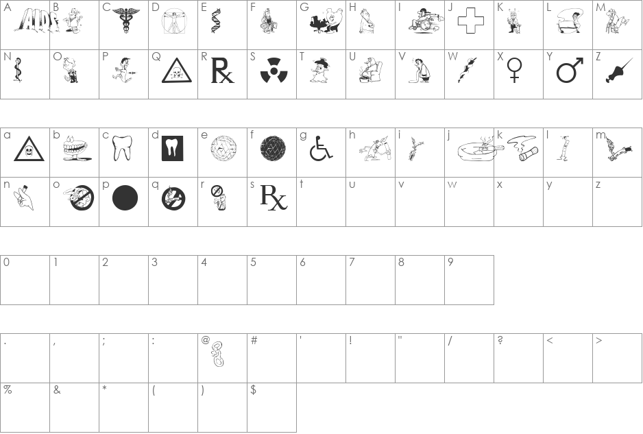 Medicobats font character map preview