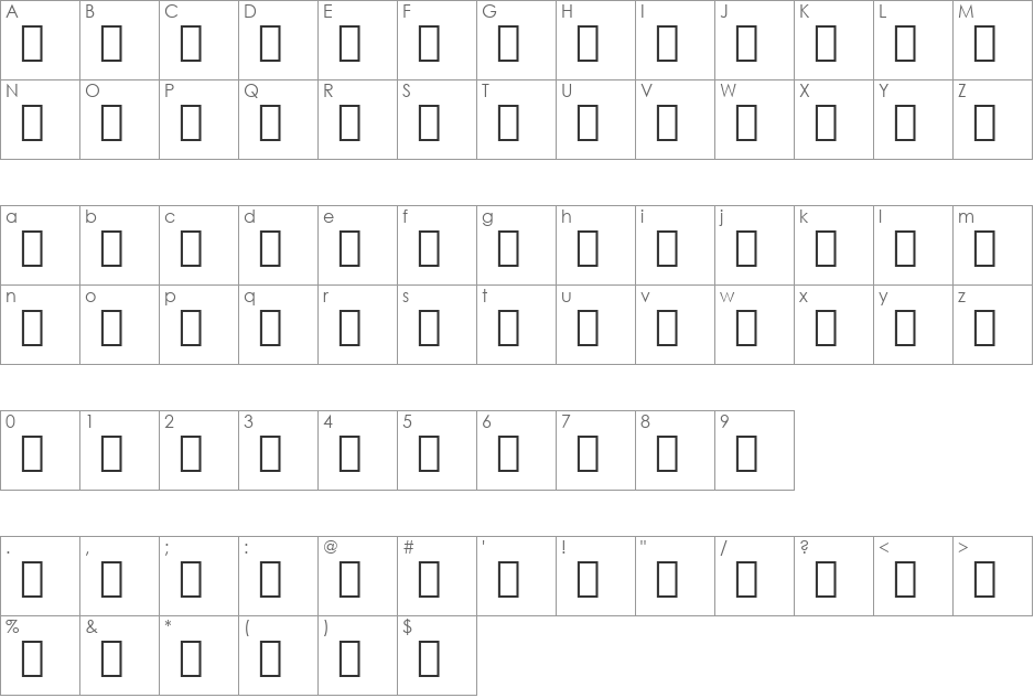 Medina Lt BT font character map preview