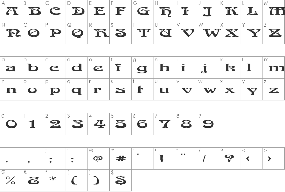Medusa Ex font character map preview