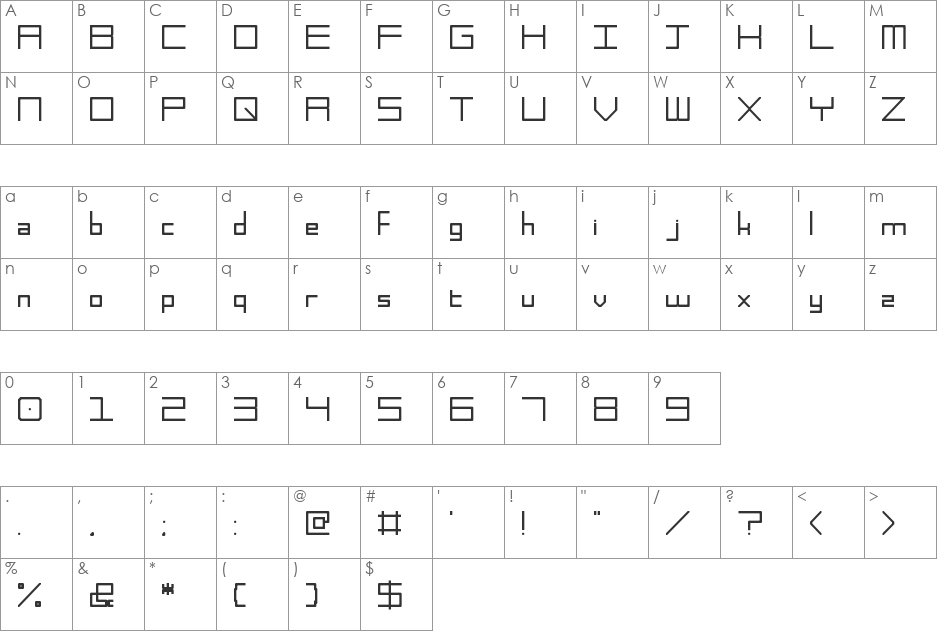 MeeditSquared font character map preview
