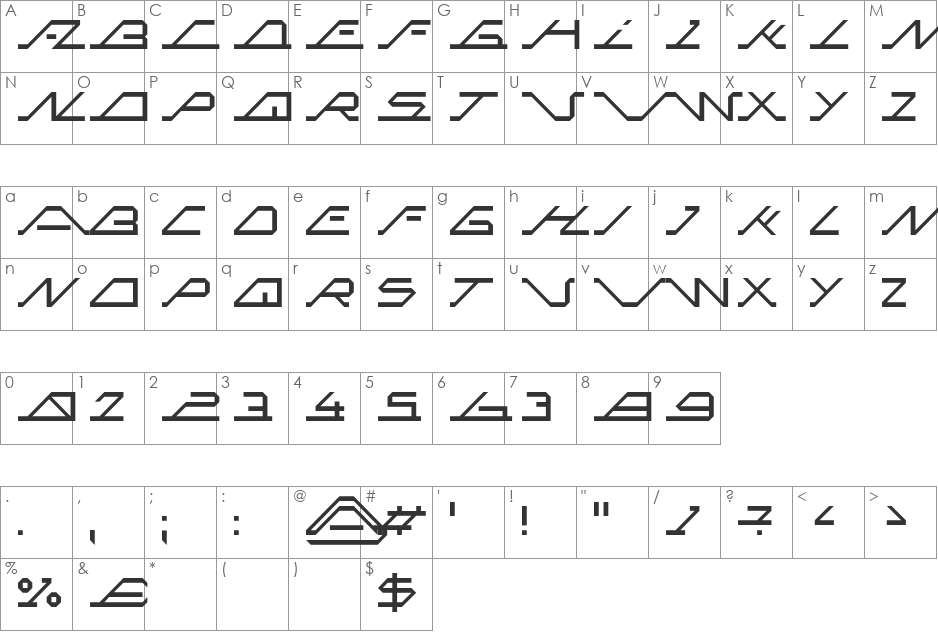 MEGA SLANT LINE font character map preview