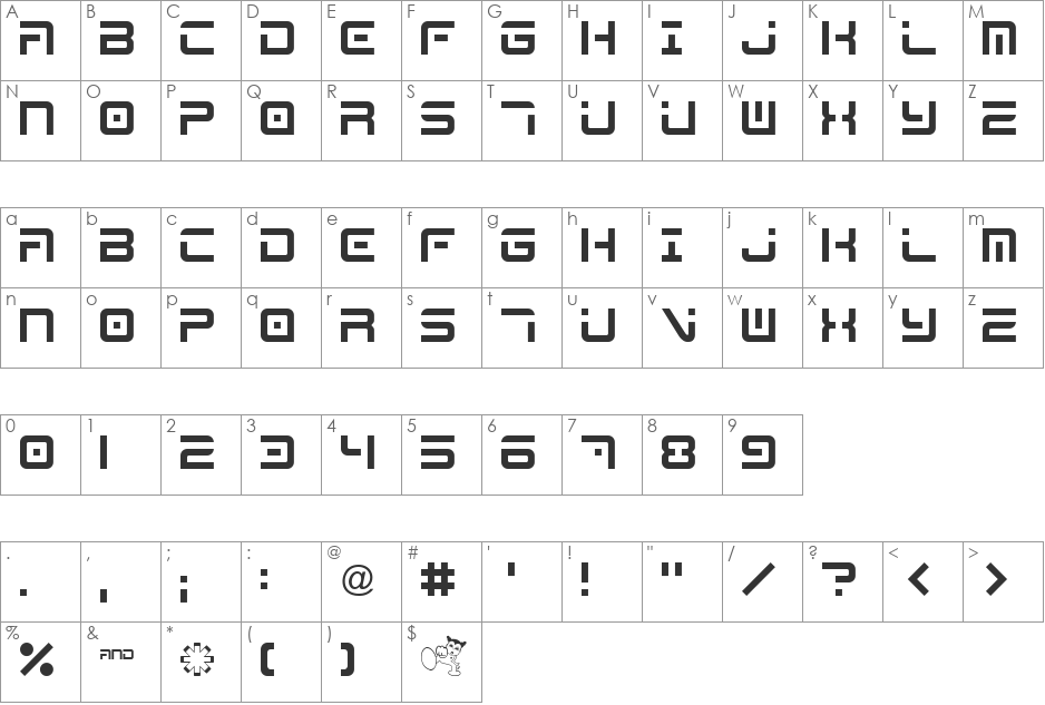 MEGA! font character map preview