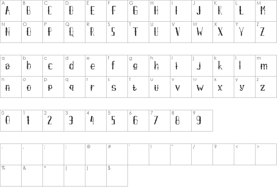 AXR Airpena Version font character map preview