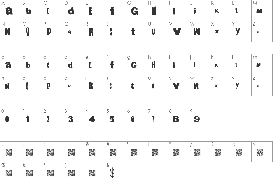 MegaGothic font character map preview