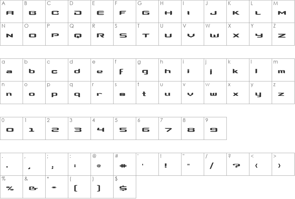 Megahertz font character map preview