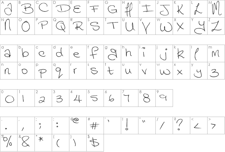 Megaink font character map preview