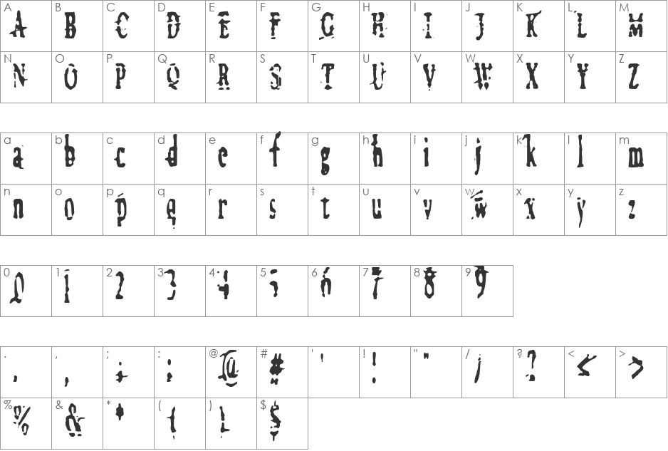 Megalomania X font character map preview