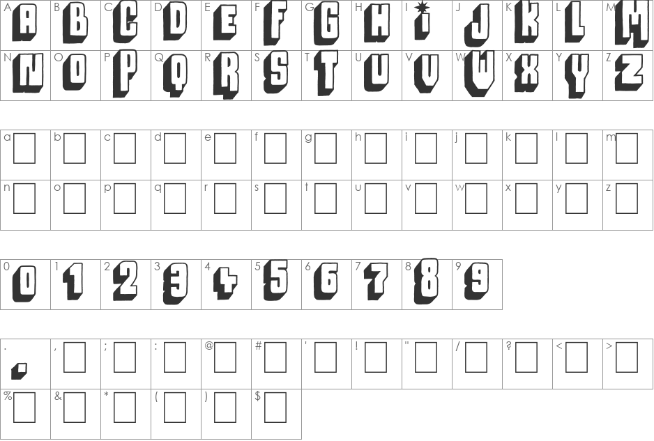 Megalopolis font character map preview