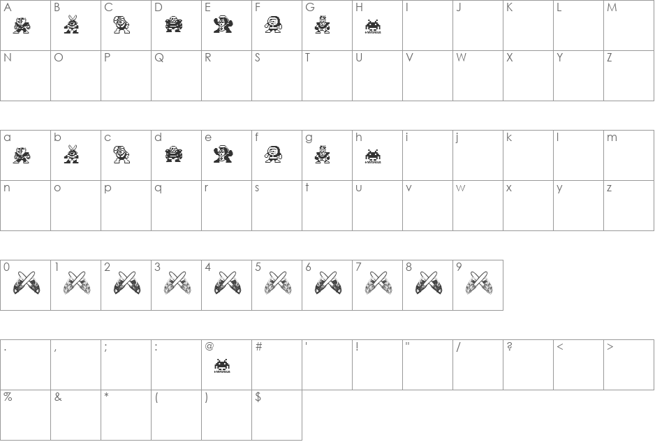 MegaMan font character map preview