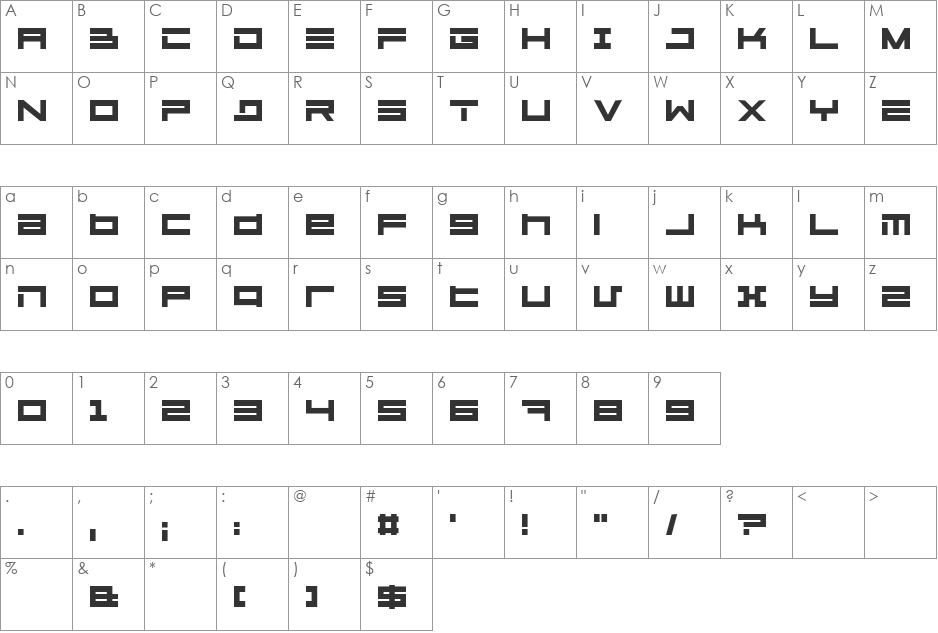 Megaton Extras font character map preview