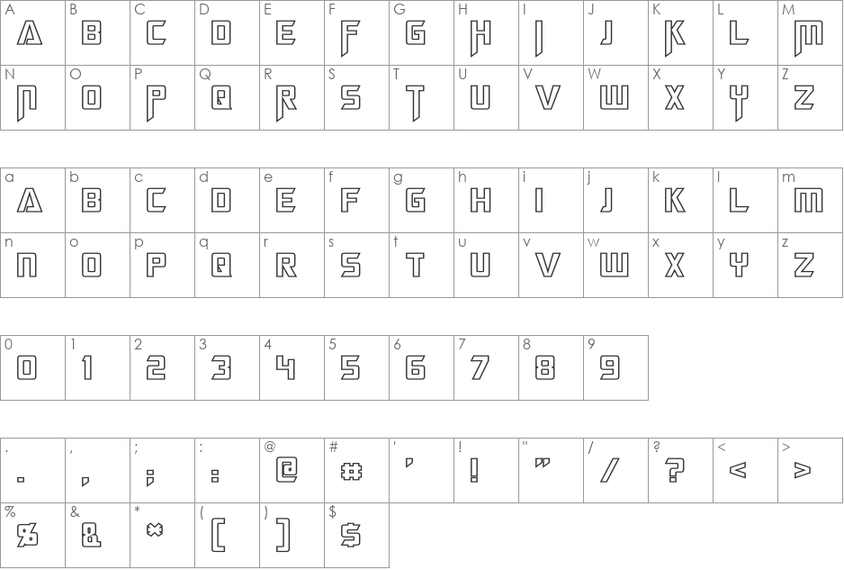 Megatron Hollow font character map preview