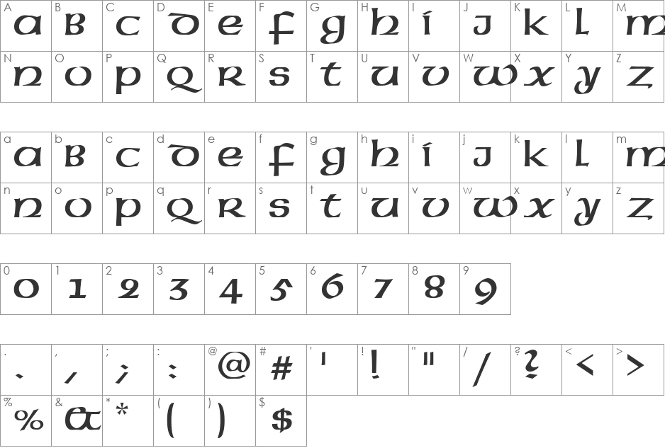 Megen font character map preview