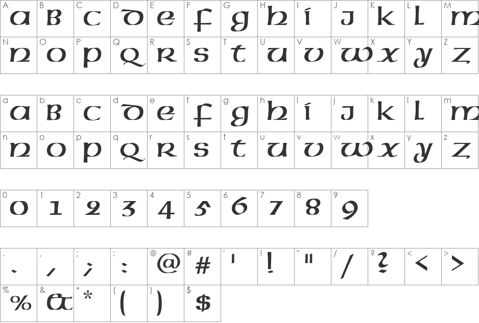 Megen Rus font character map preview