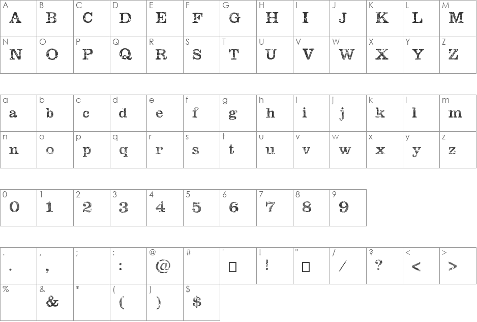 Megeon Grunge font character map preview
