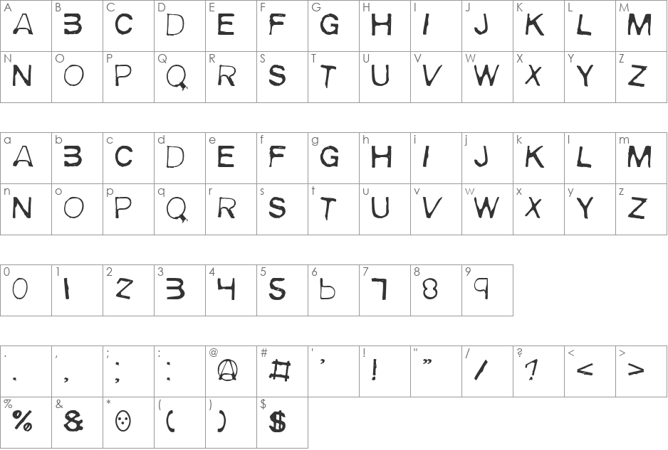 Meiry font character map preview