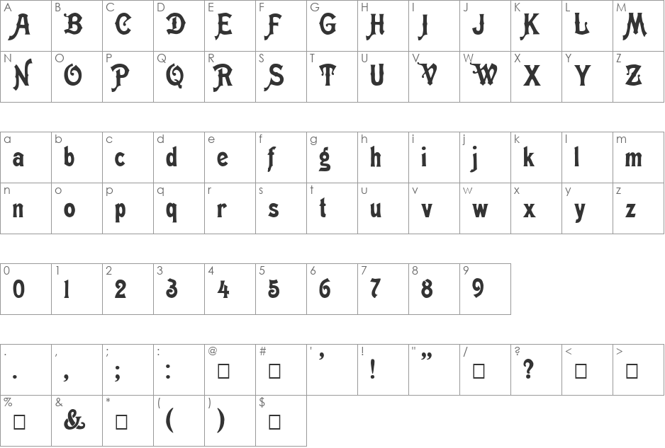 Meistersinger font character map preview