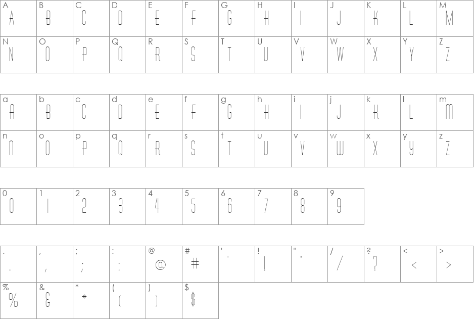 Melanin font character map preview