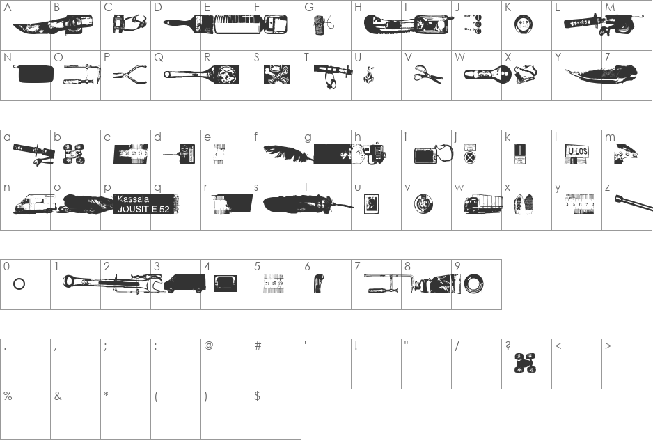 Melkein Aito Kopio font character map preview