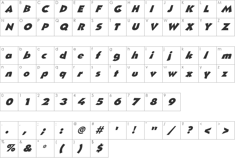 Mellow font character map preview