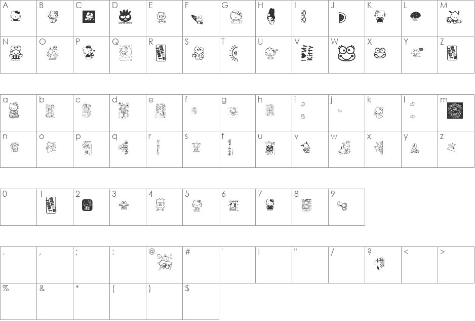 MellowFonts1 font character map preview